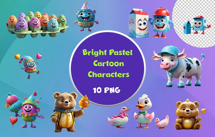 Bright Pastel 3D Cartoon Character Elements Pack image
